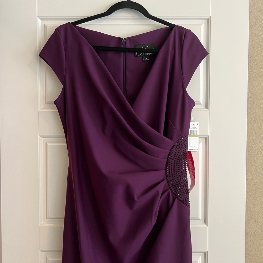 Alex Evenings Summer Plum Draped Sheath Special Occasion Long Dress Size 14 - Picture 5 of 10